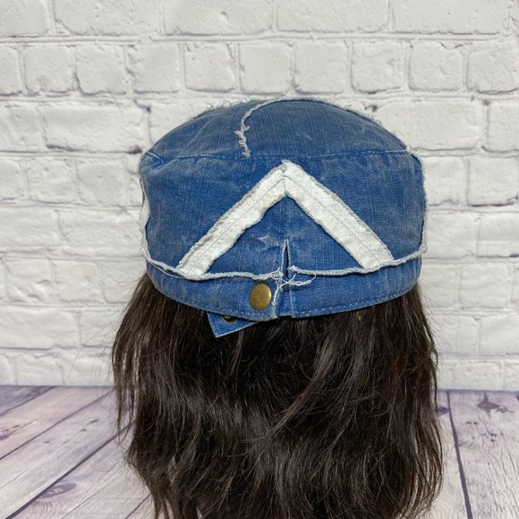 Distressed Hat Army Cap Women Adjustable Blue New FOUNDLAND The Rock Patch Work - Picture 3 of 10